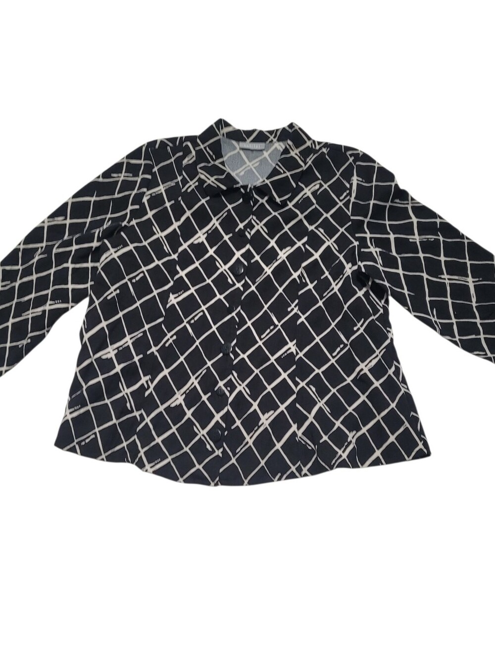 Habitat Blouse Collared Diamond Print Button Up Shirt 3/4 Sleeves Lightweight XL